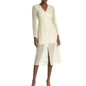 NSR NICOLA METALLIC DOT MIDI DRESS IN IVORY size large